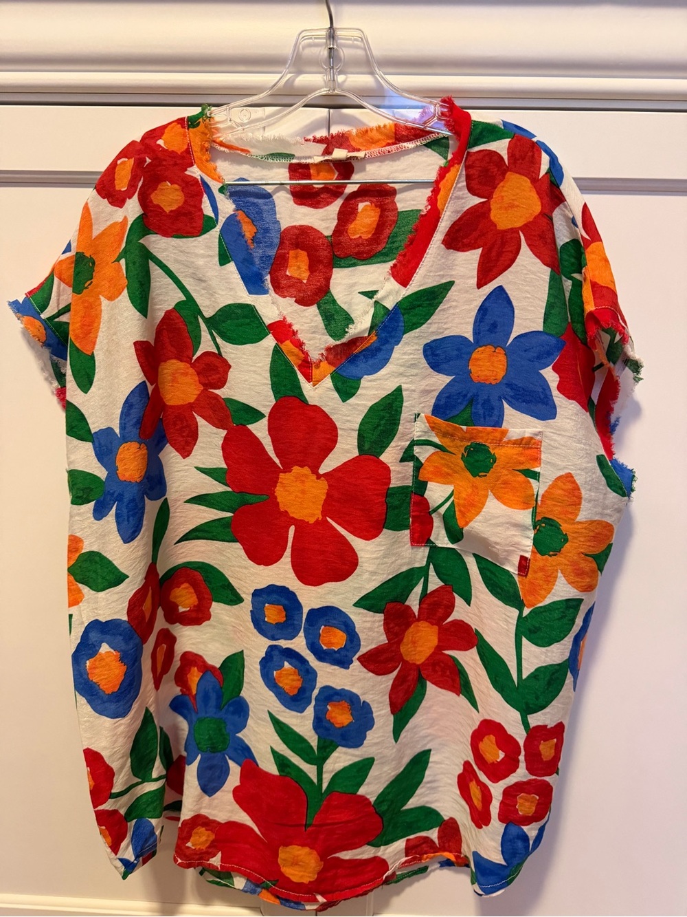 JODIFL Multicolor Floral V-Neck Tunic - Red, Blue, Orange, Green